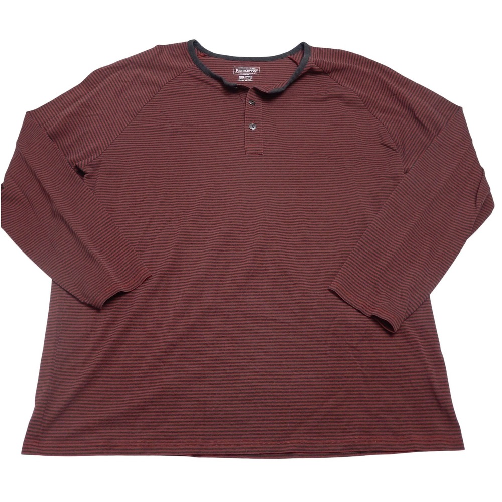 Pendleton Men's Long Sleeve Striped Henley Shirt Size XXL TTG Red Black